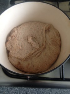 spelt bread in iron pan